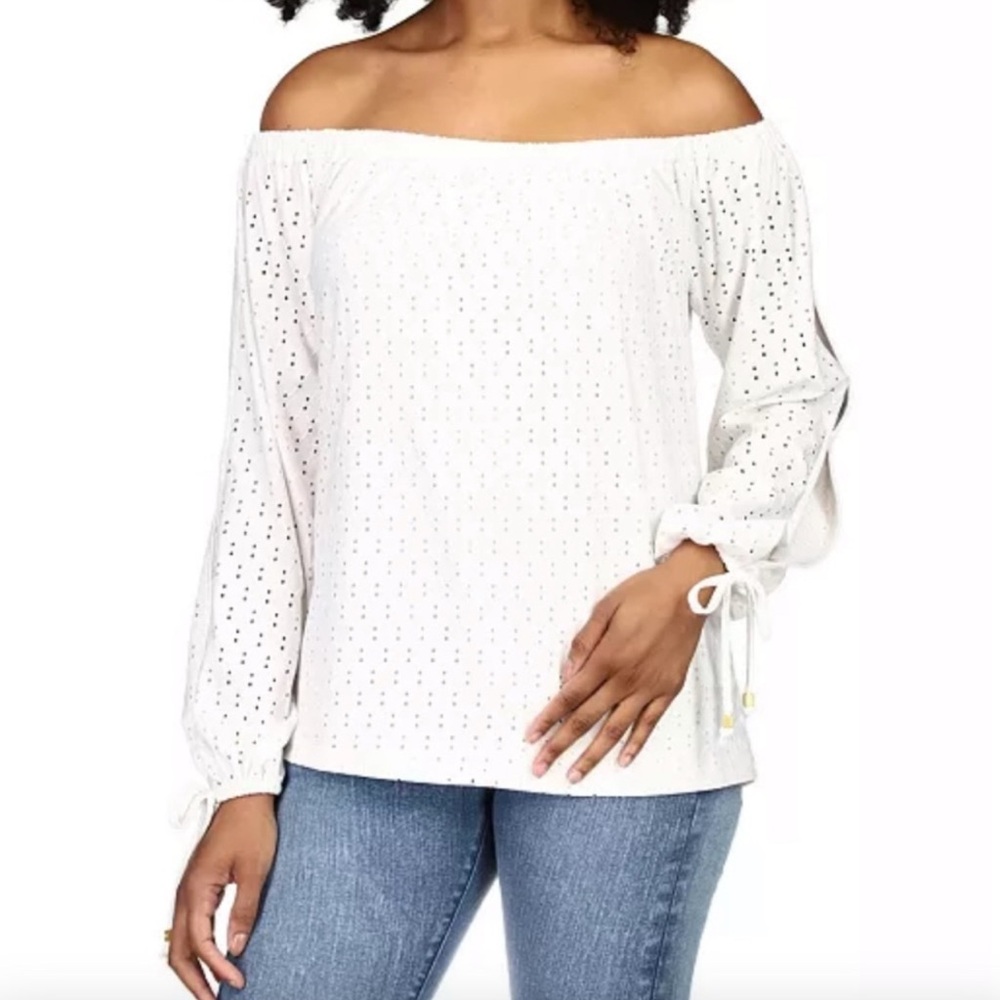 Michael Kors White Eyelet Split Sleeve Top - Picture 8 of 8